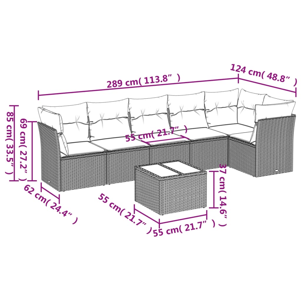 7 Piece Garden Sofa Set with Cushions Light Grey Poly Rattan