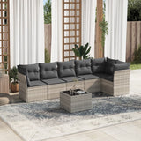 7 Piece Garden Sofa Set with Cushions Light Grey Poly Rattan