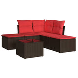 6 Piece Garden Sofa Set with Cushions Brown Poly Rattan