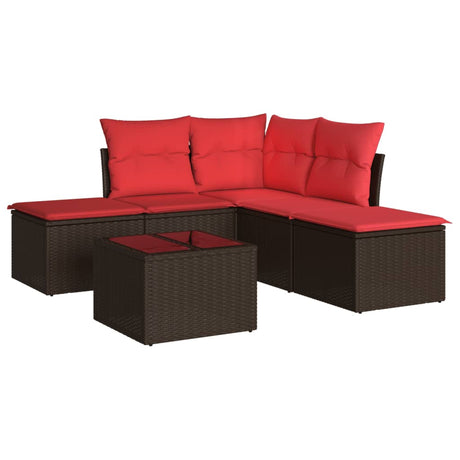 6 Piece Garden Sofa Set with Cushions Brown Poly Rattan