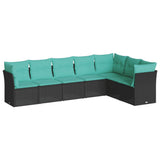 7 Piece Garden Sofa Set with Cushions Black Poly Rattan