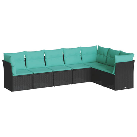 7 Piece Garden Sofa Set with Cushions Black Poly Rattan