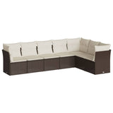 7 Piece Garden Sofa Set with Cushions Brown Poly Rattan