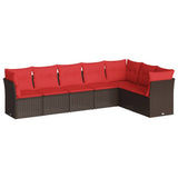 7 Piece Garden Sofa Set with Cushions Brown Poly Rattan