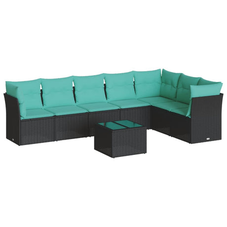 8 Piece Garden Sofa Set with Cushions Black Poly Rattan