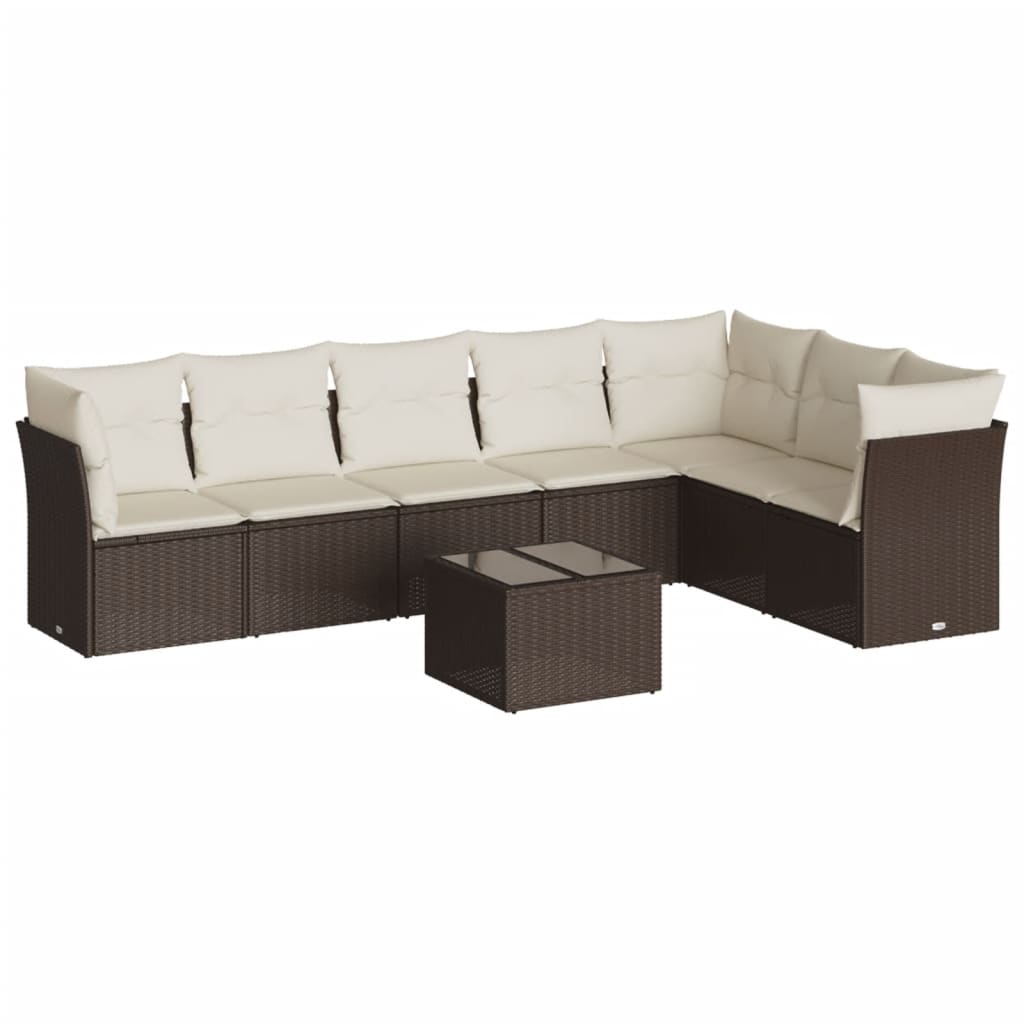 8 Piece Garden Sofa Set with Cushions Brown Poly Rattan