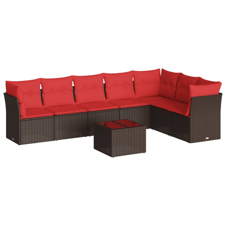 8 Piece Garden Sofa Set with Cushions Brown Poly Rattan