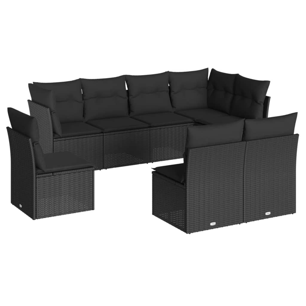 8 Piece Garden Sofa Set with Cushions Black Poly Rattan