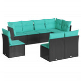 8 Piece Garden Sofa Set with Cushions Black Poly Rattan