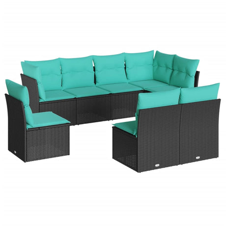 8 Piece Garden Sofa Set with Cushions Black Poly Rattan