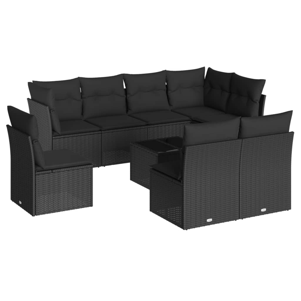 9 Piece Garden Sofa Set with Cushions Black Poly Rattan