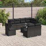 9 Piece Garden Sofa Set with Cushions Black Poly Rattan