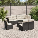 9 Piece Garden Sofa Set with Cushions Black Poly Rattan