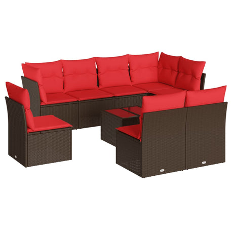 9 Piece Garden Sofa Set with Cushions Brown Poly Rattan