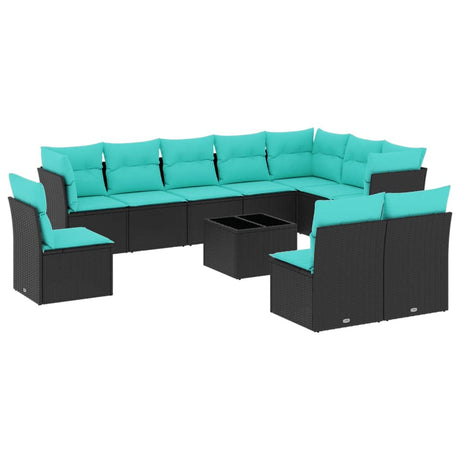 11 Piece Garden Sofa Set with Cushions Black Poly Rattan