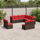 11 Piece Garden Sofa Set with Cushions Brown Poly Rattan
