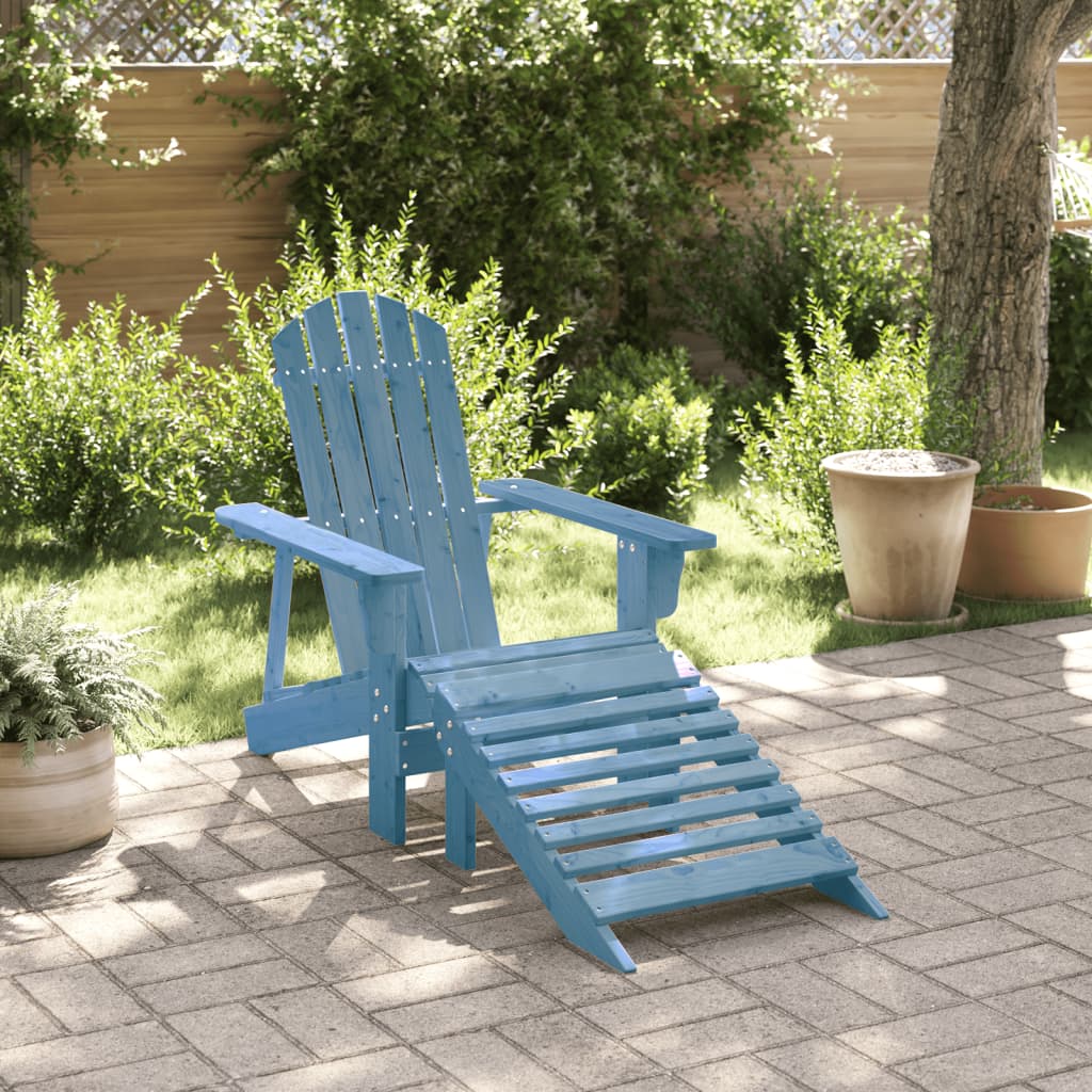 Adirondack Chair with Ottoman Blue Solid Wood Fir