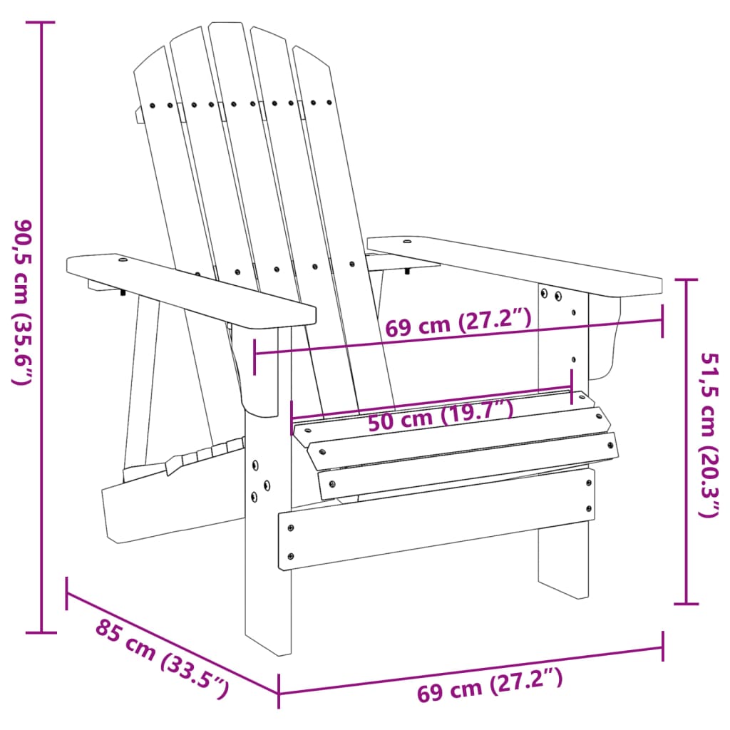 Adirondack Chair White 69x85x90.5 cm Solid Wood Fir