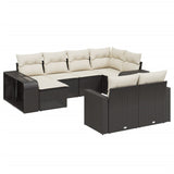 10 Piece Garden Sofa Set with Cushions Black Poly Rattan