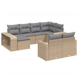 10 Piece Garden Sofa Set with Cushions Beige Poly Rattan