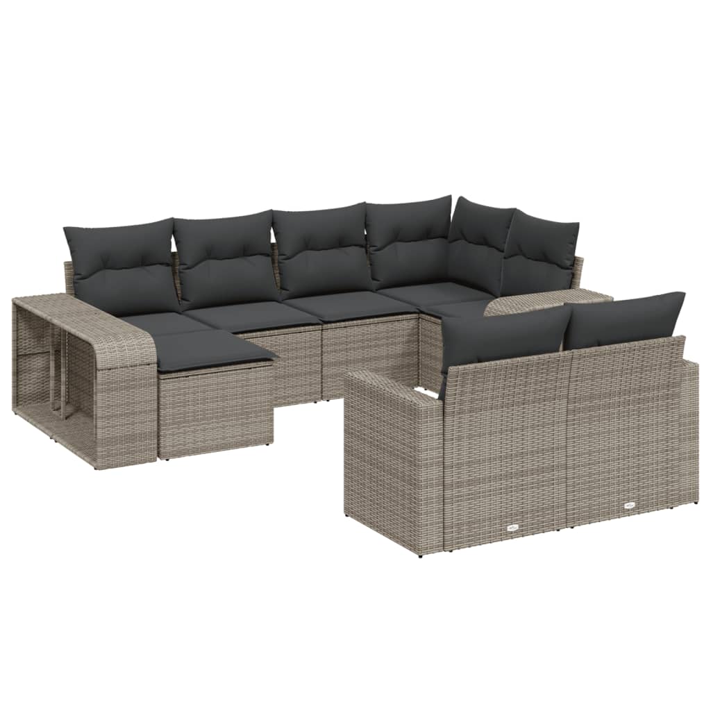 10 Piece Garden Sofa Set with Cushions Grey Poly Rattan