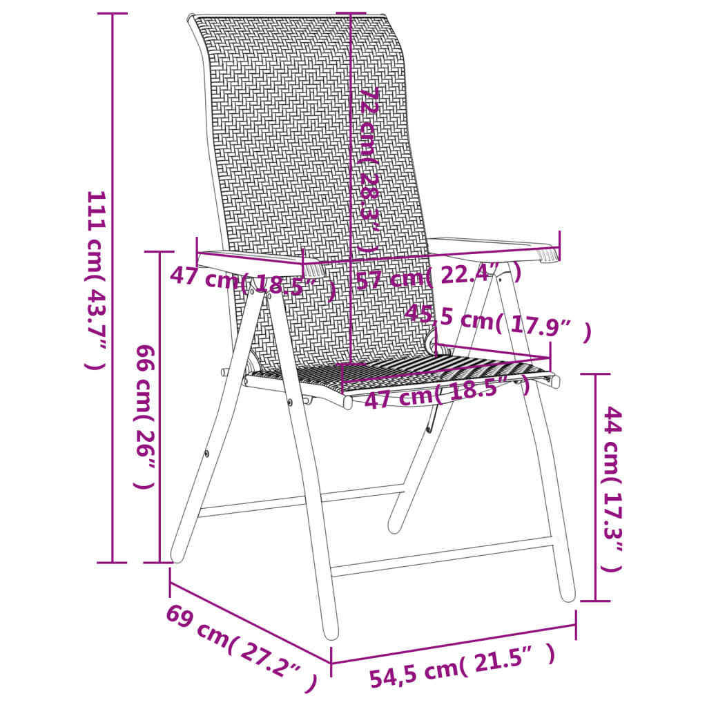 Folding Garden Chairs 4 pcs Grey Poly Rattan