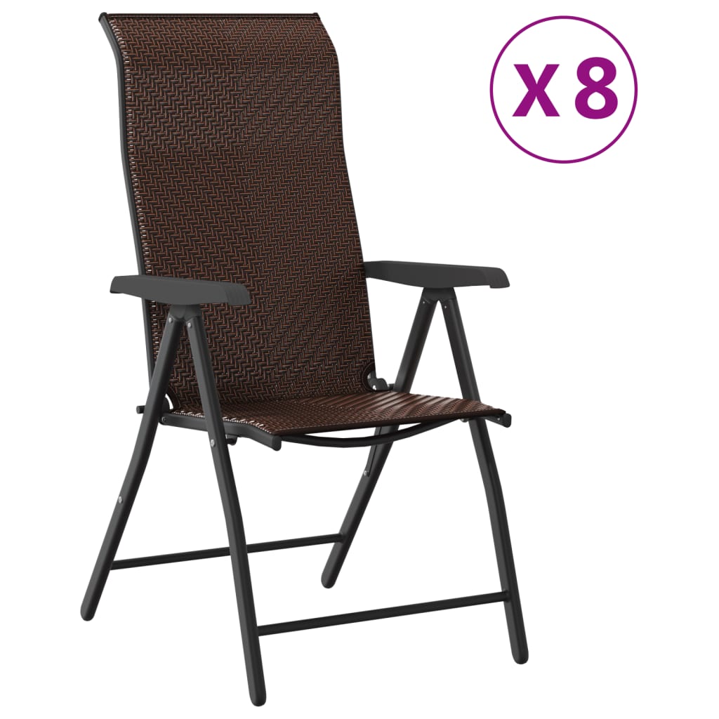 Folding Garden Chairs 8 pcs Brown Poly Rattan