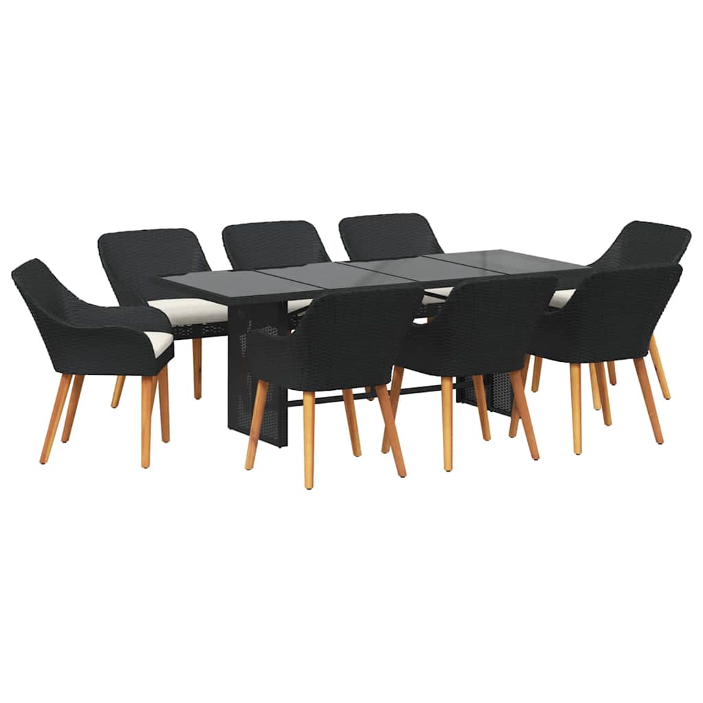Garden Dining Set with Cushion 9 pcs Black Poly Rattan