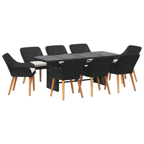 Garden Dining Set with Cushion 9 pcs Black Poly Rattan