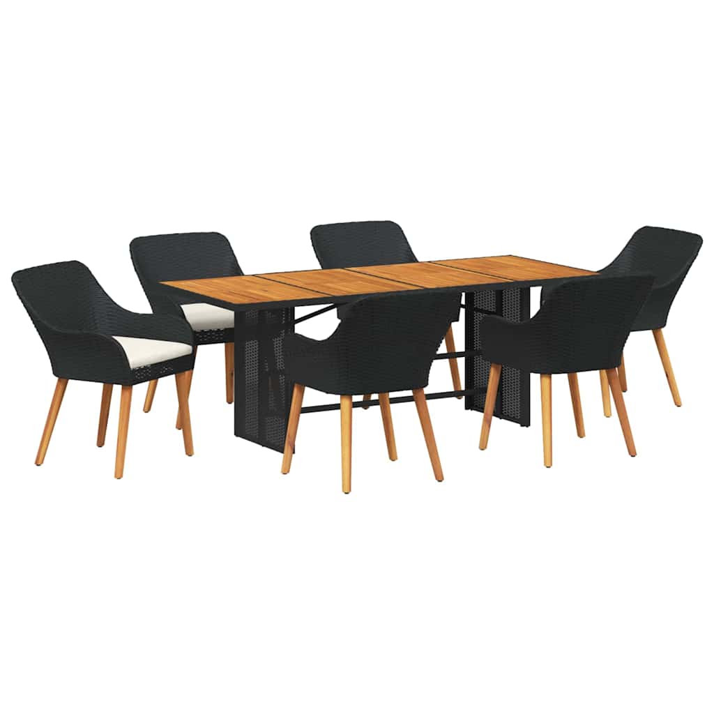 Garden Dining Set 7 pcs Black and brown Poly Rattan