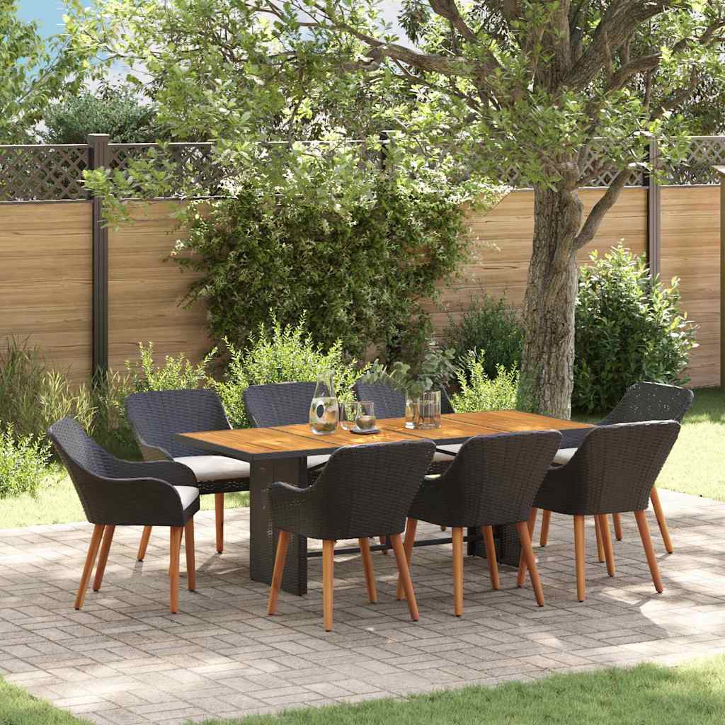 Garden Dining Set 9 pcs Black and brown Poly Rattan