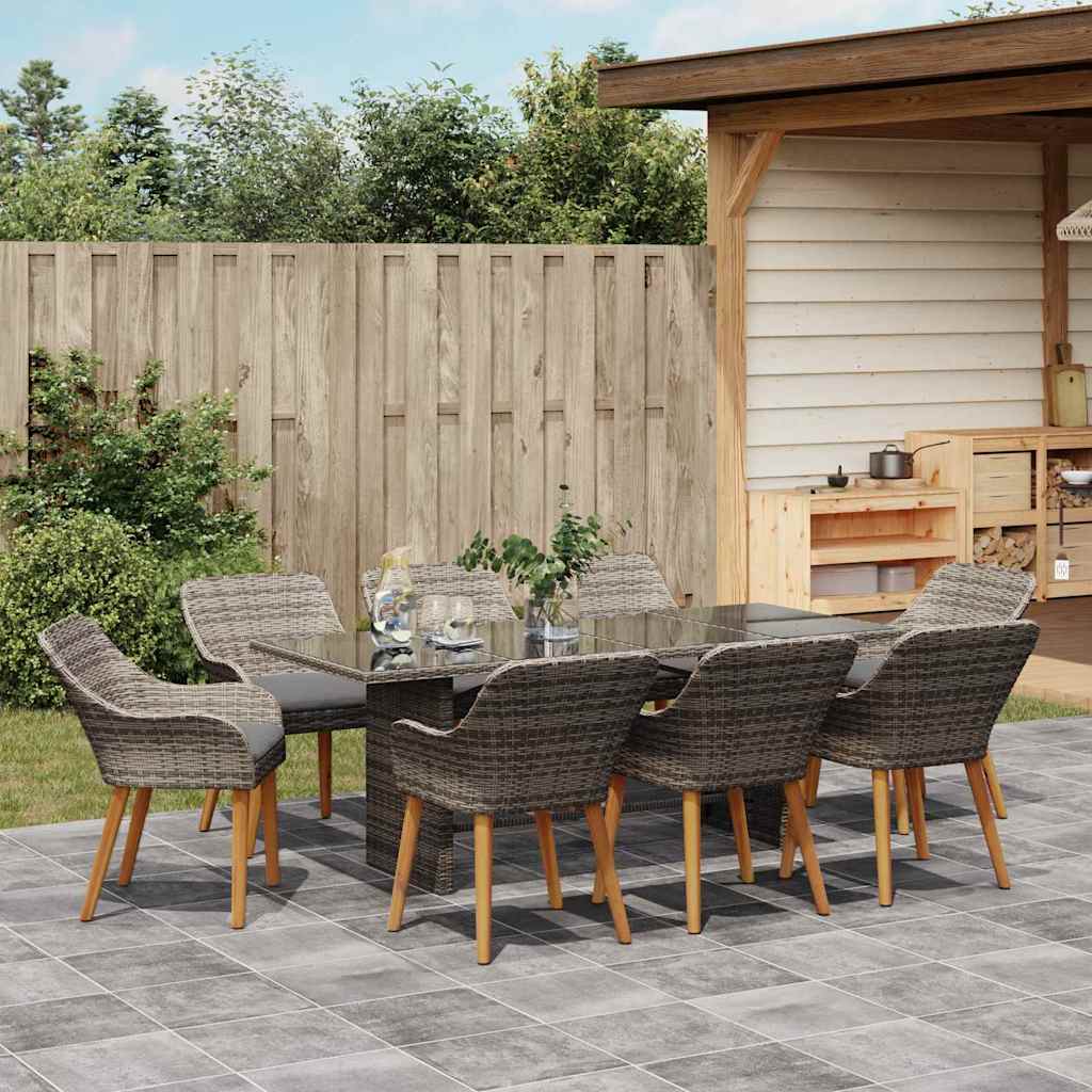 Garden Dining Set with Cushion 9 pcs Grey Poly Rattan