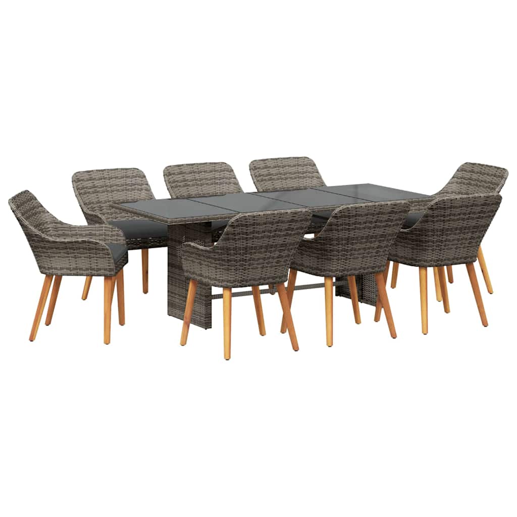 Garden Dining Set with Cushion 9 pcs Grey Poly Rattan