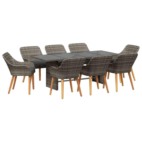 Garden Dining Set with Cushion 9 pcs Grey Poly Rattan
