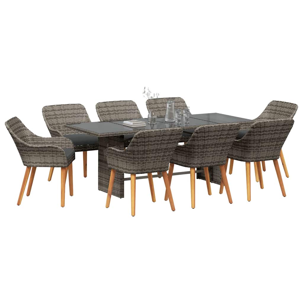 Garden Dining Set with Cushion 9 pcs Grey Poly Rattan