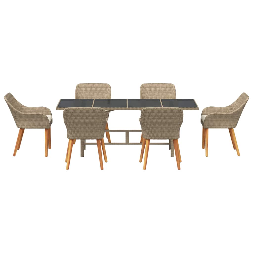 Garden Dining Set with Cushion 7 pcs Beige Poly Rattan