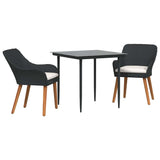 Garden Dining Set with Cushion 3 pcs Black Poly Rattan