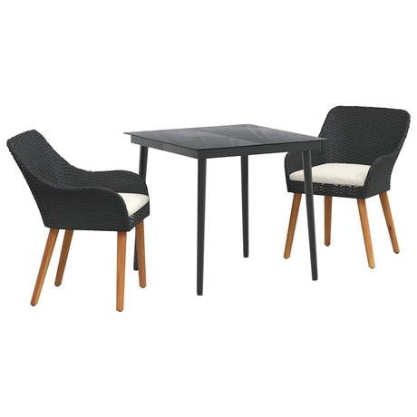 Garden Dining Set with Cushion 3 pcs Black Poly Rattan