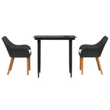 Garden Dining Set with Cushion 3 pcs Black Poly Rattan