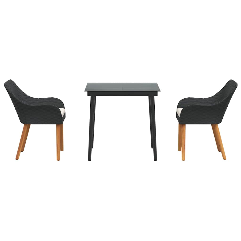Garden Dining Set with Cushion 3 pcs Black Poly Rattan