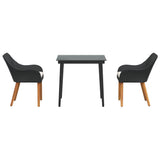 Garden Dining Set with Cushion 3 pcs Black Poly Rattan