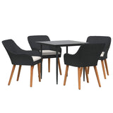 Garden Dining Set with Cushion 5 pcs Black Poly Rattan