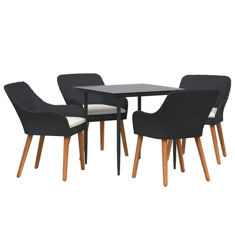 Garden Dining Set with Cushion 5 pcs Black Poly Rattan