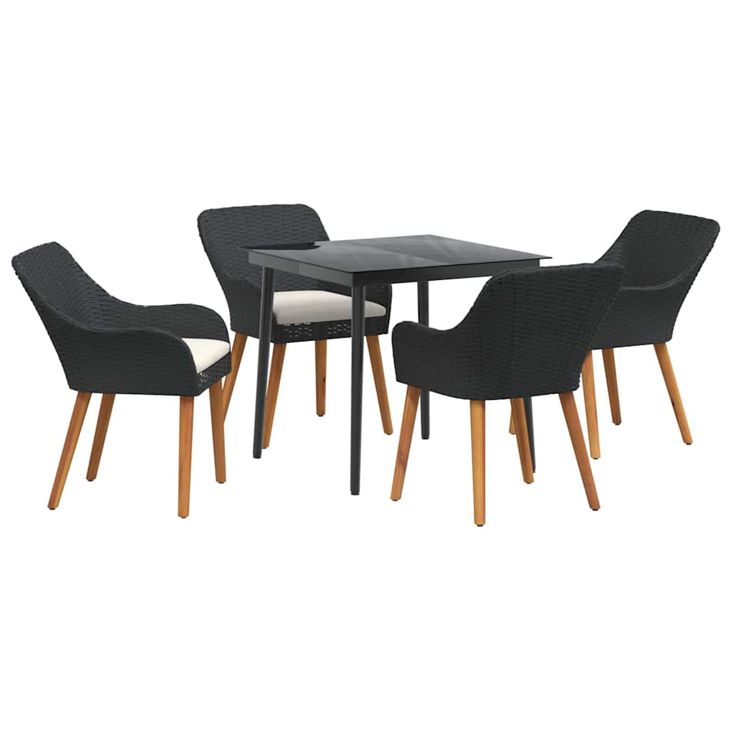 Garden Dining Set with Cushion 5 pcs Black Poly Rattan