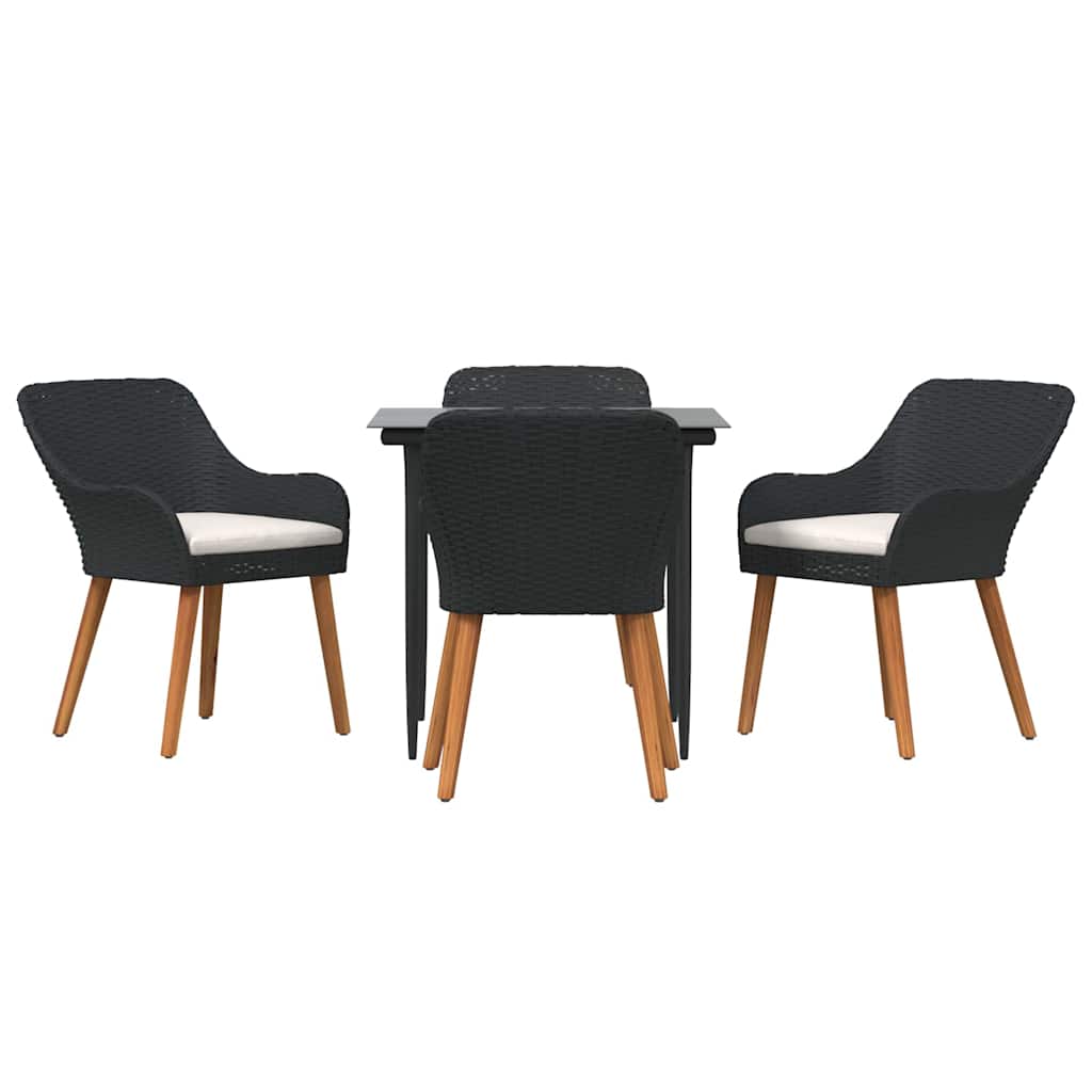 Garden Dining Set with Cushion 5 pcs Black Poly Rattan