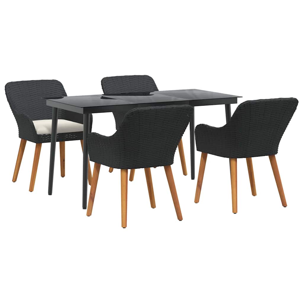 Garden Dining Set with Cushion 5 pcs Black Poly Rattan