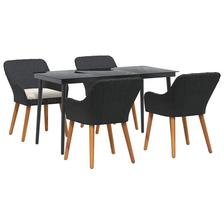 Garden Dining Set with Cushion 5 pcs Black Poly Rattan