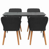 Garden Dining Set with Cushion 5 pcs Black Poly Rattan