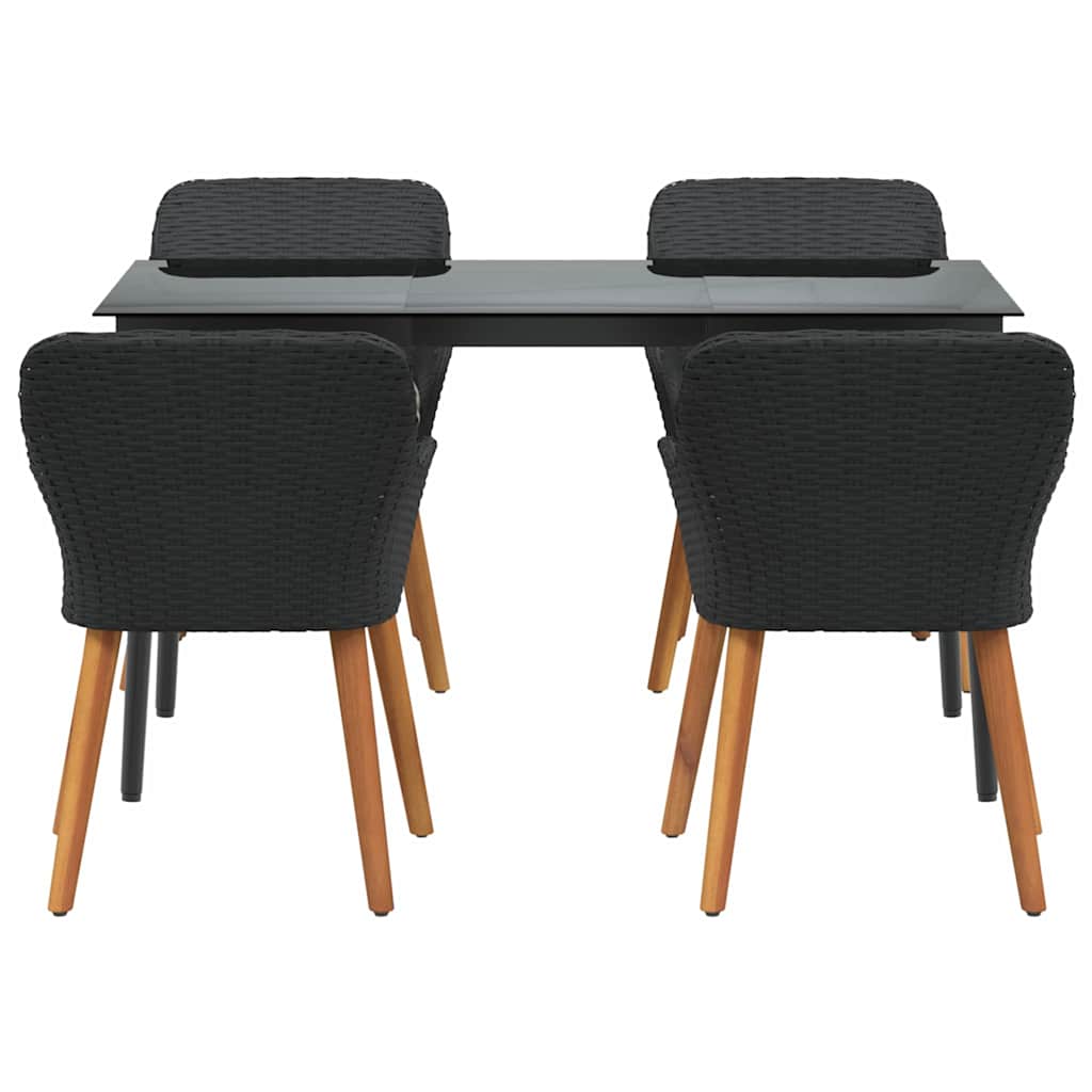 Garden Dining Set with Cushion 5 pcs Black Poly Rattan