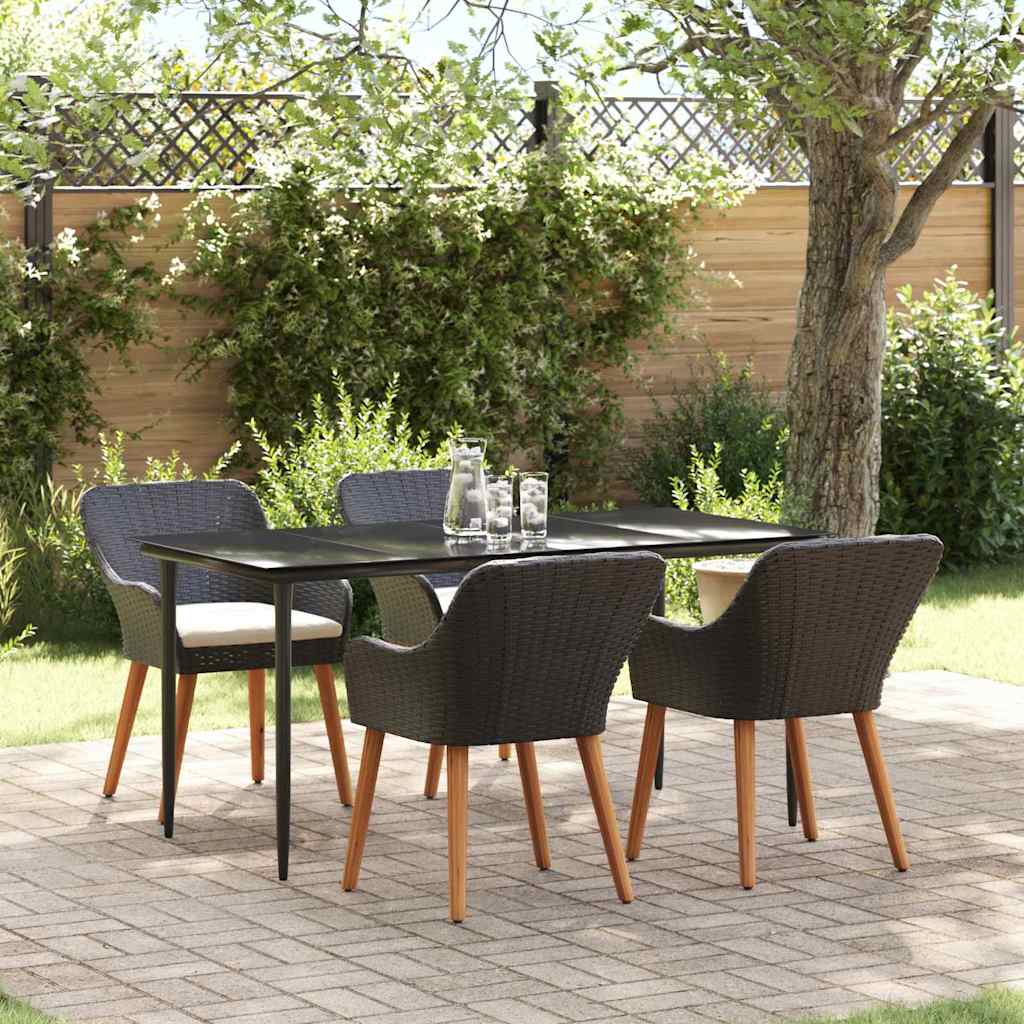 Garden Dining Set with Cushion 5 pcs Black Poly Rattan